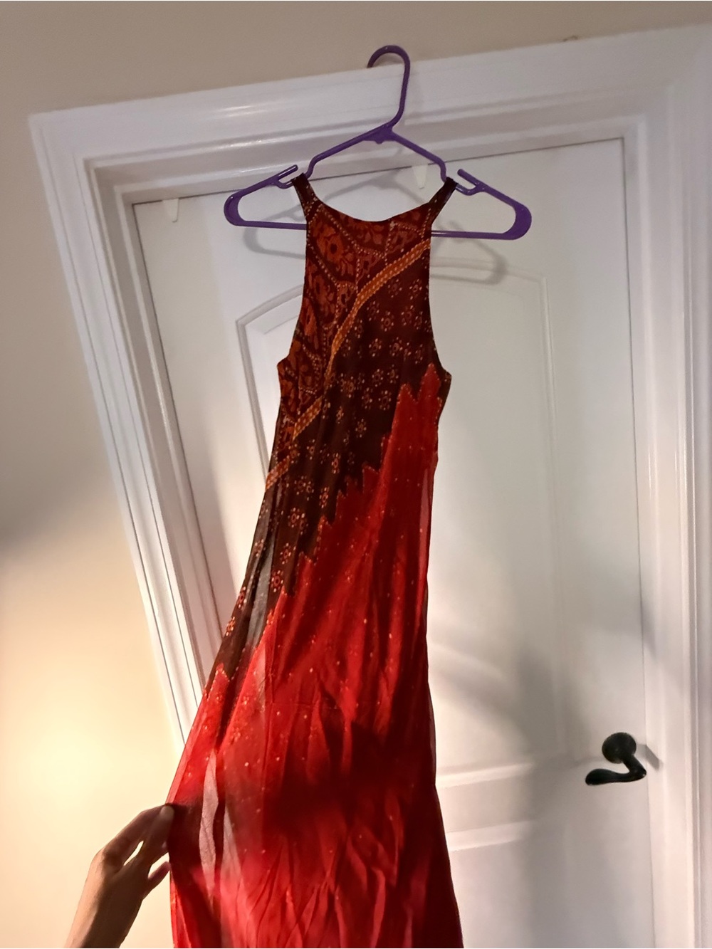 Sleeveless Red Paisley-Accent Maxi Dress